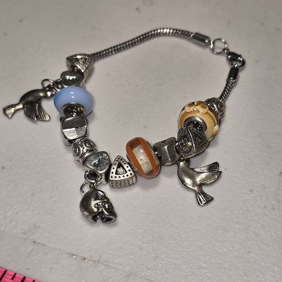 Barrel Slide Charm Holder Bracelet with Charms Glass Beads - Picture 2 of 2